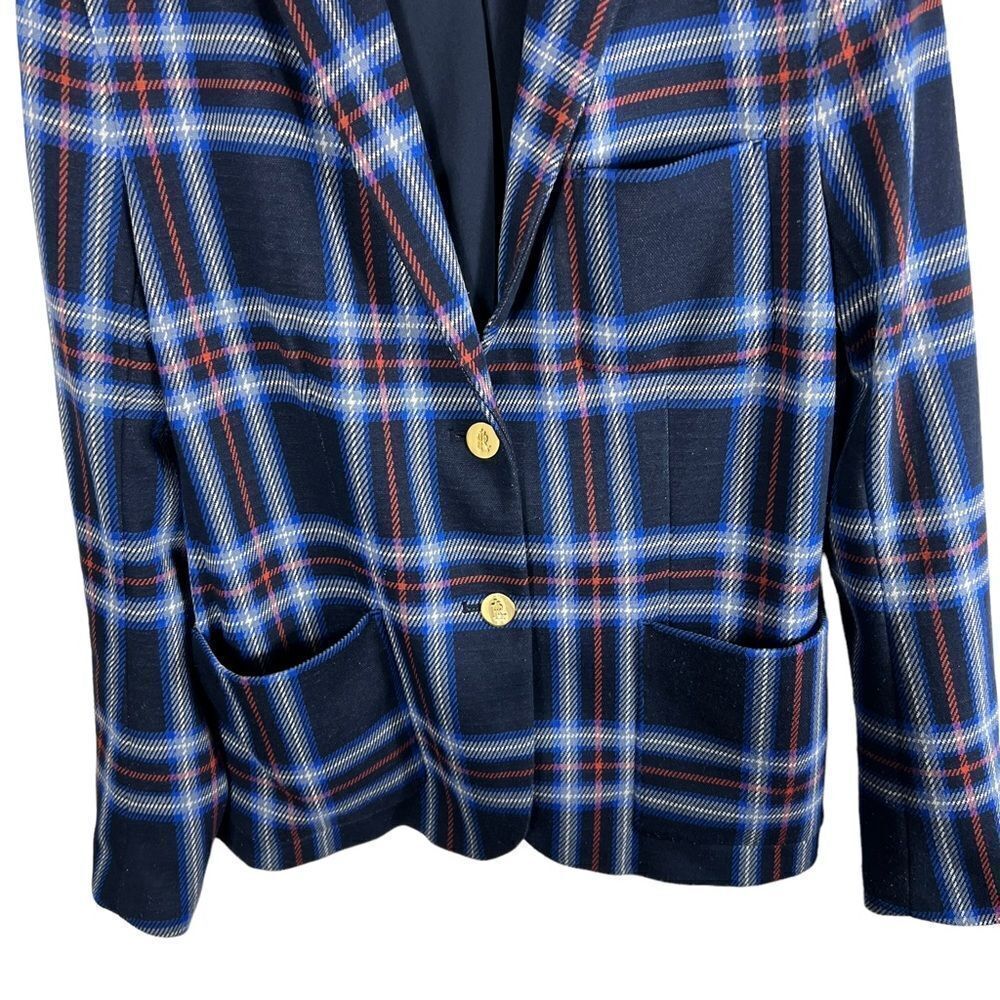 Lauren Ralph Lauren Navy Blue Plaid Blazer | Gold Logo Engraved Buttons - Picture 5 of 10